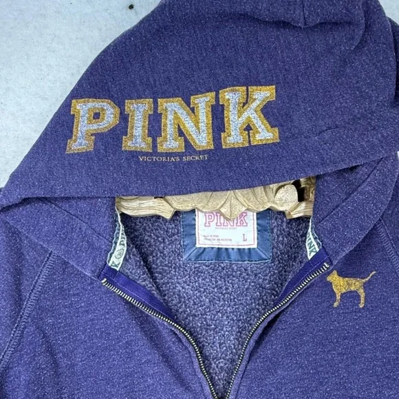 Victoria's Secret PINK Michigan Hoodie distressed Sweatshirt Size Large y2k - Picture 6 of 14
